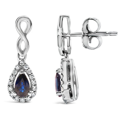 10K White Gold Pear Cut Blue Sapphire and 1/7 Cttw Diamond Infinity Drop and Dangle Earrings (I-J Color, I1-I2 Clarity) by Bids.com