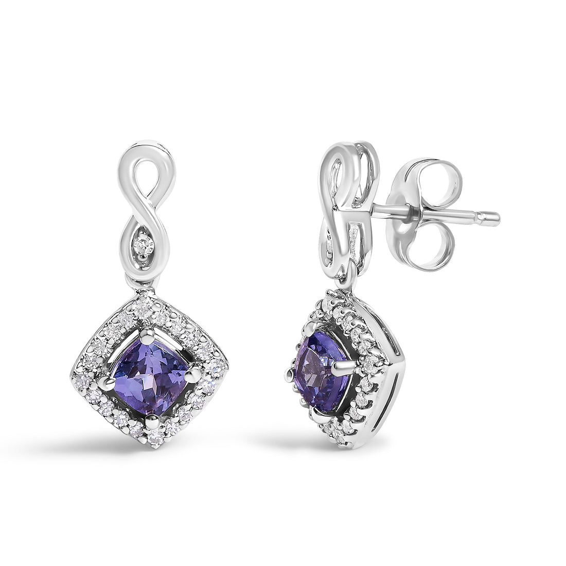 10K White Gold Blue Purple Tanzanite and Diamond Halo Cushion Shaped Drop Earrings (I-J Color, I1-I2 Clarity) by Bids.com
