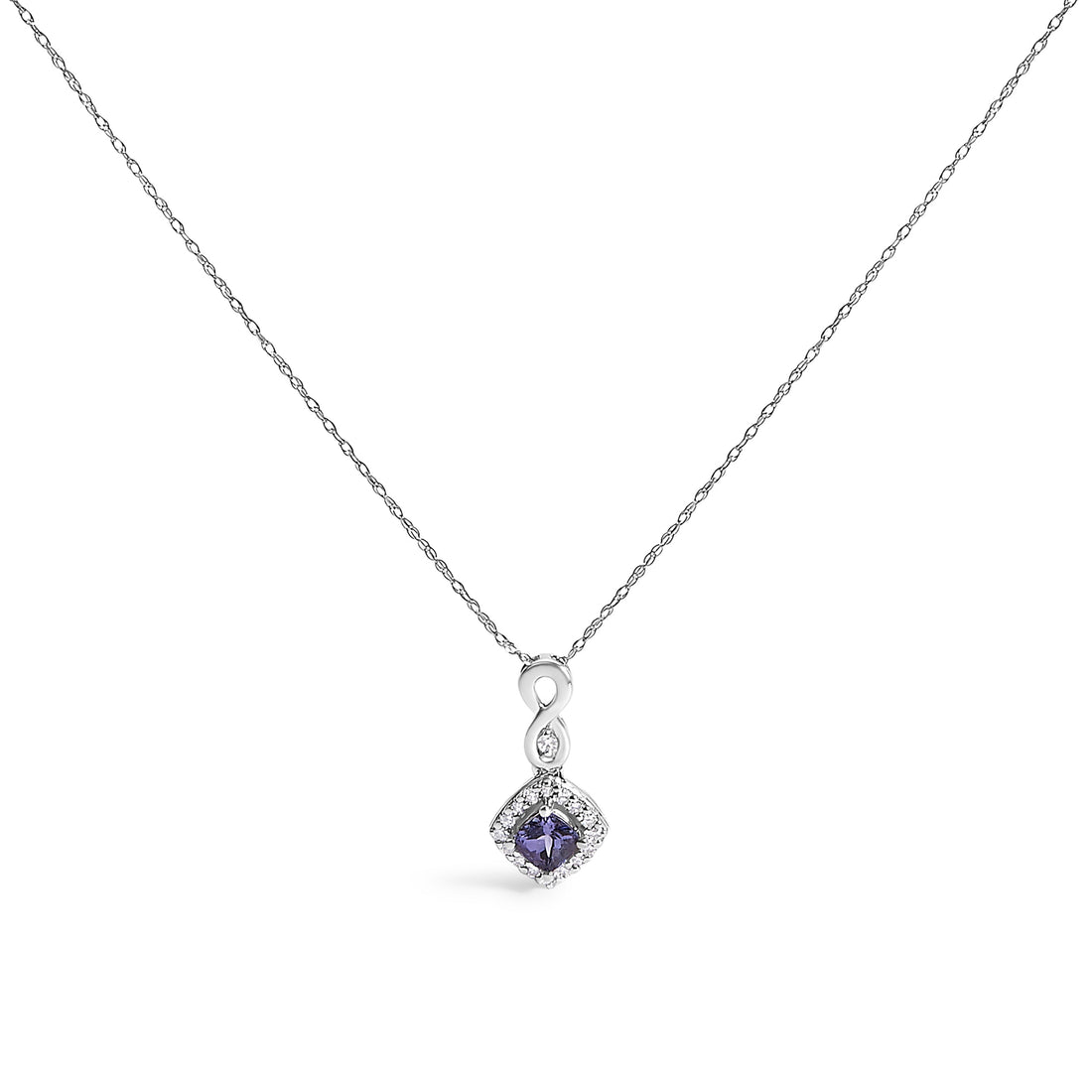 10K White Gold Blue Purple Tanzanite and Diamond Accent Cushion Drop Pendant Necklace - 18" Inches by Bids.com