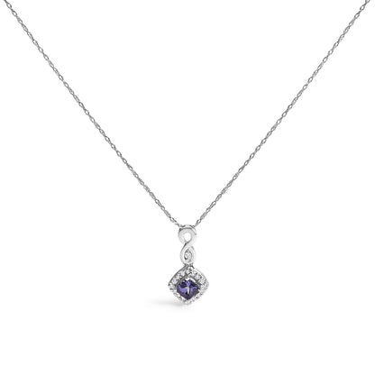 10K White Gold Blue Purple Tanzanite and Diamond Accent Cushion Drop Pendant Necklace - 18" Inches by Bids.com