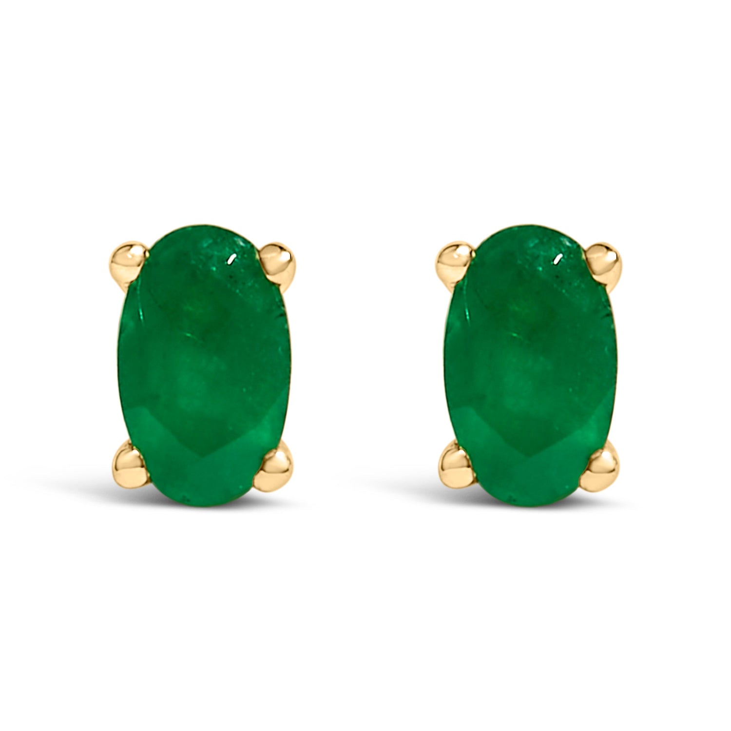 14K White Gold 5x3 MM Oval Green Emerald Solitaire Stud Earrings by Bids.com
