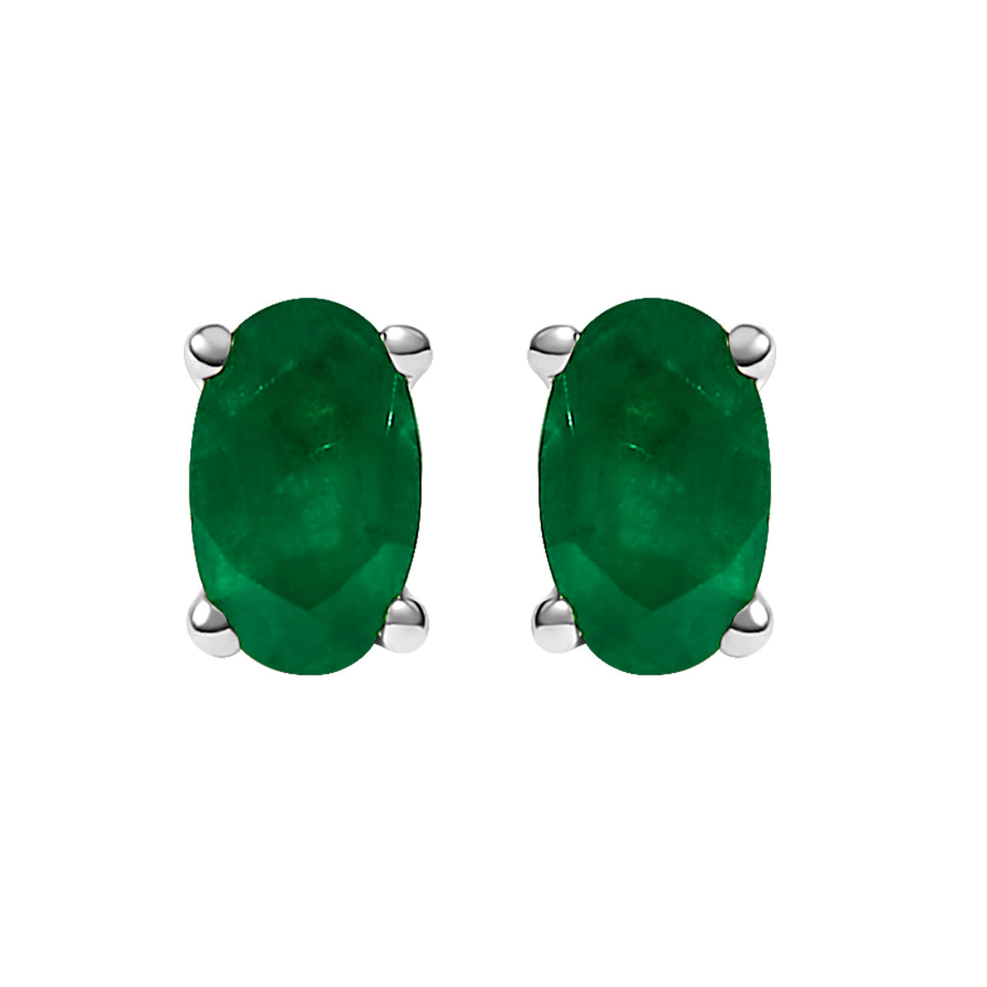 14K White Gold 5x3 MM Oval Green Emerald Solitaire Stud Earrings by Bids.com