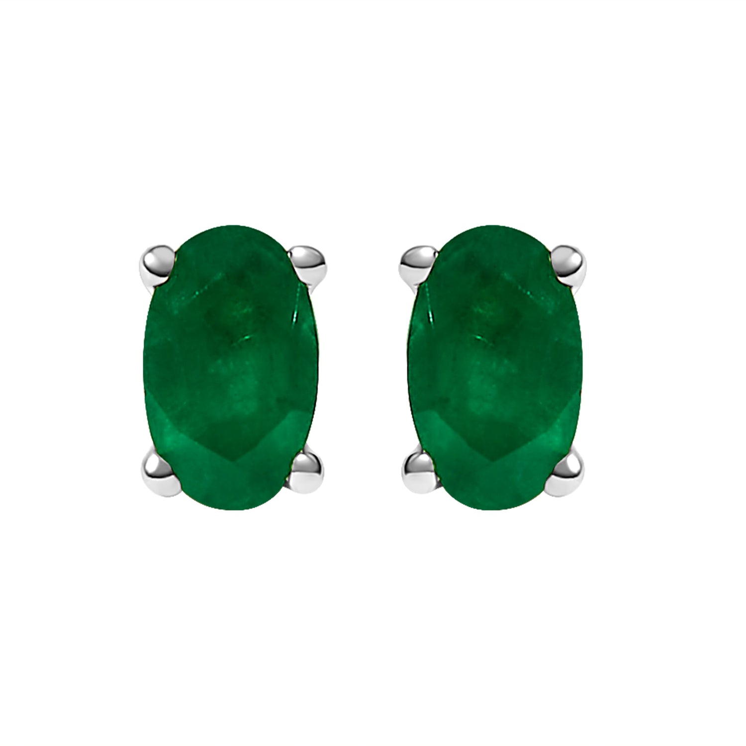14K White Gold 5x3 MM Oval Green Emerald Solitaire Stud Earrings by Bids.com