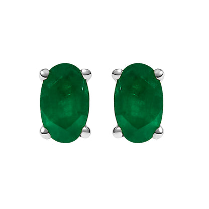 14K White Gold 5x3 MM Oval Green Emerald Solitaire Stud Earrings by Bids.com