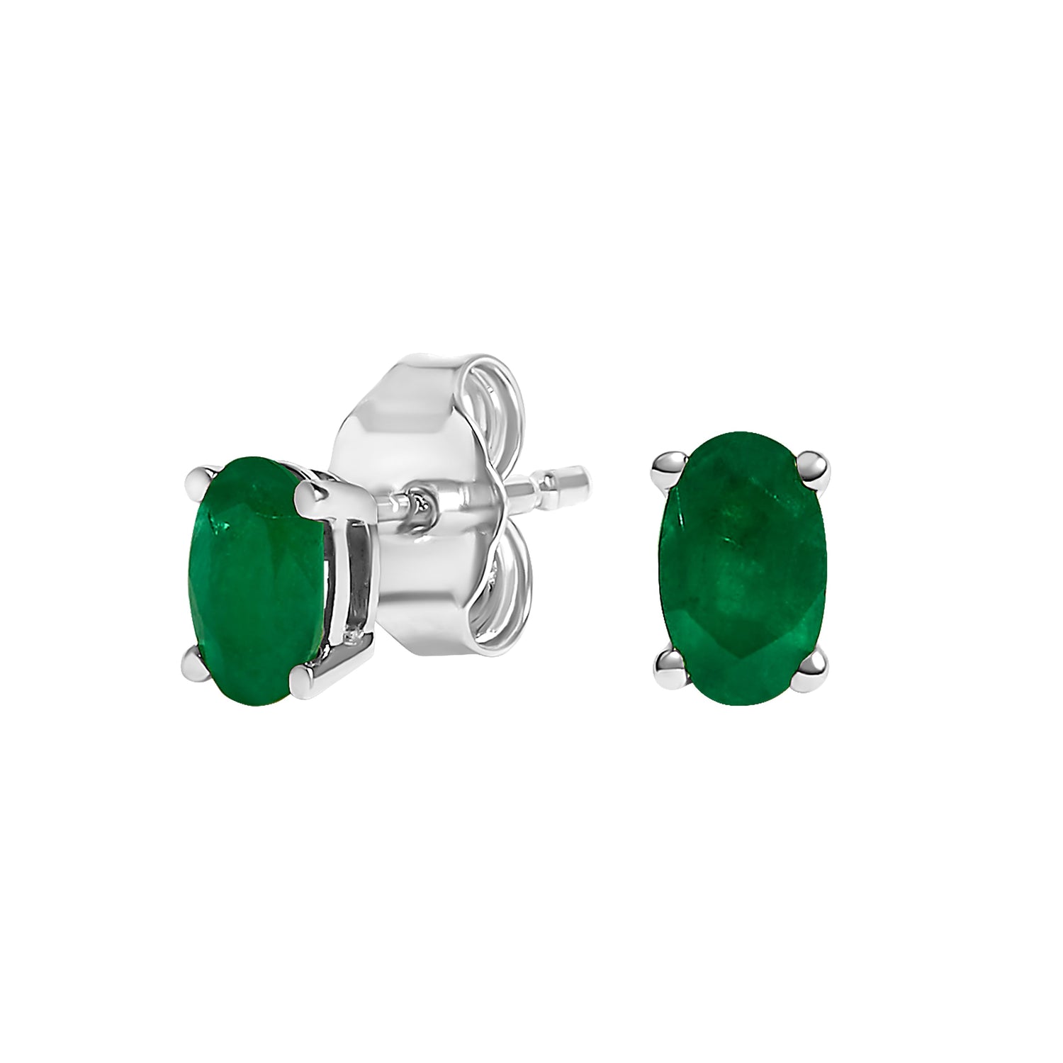 14K White Gold 5x3 MM Oval Green Emerald Solitaire Stud Earrings by Bids.com