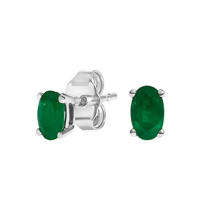 14K White Gold 5x3 MM Oval Green Emerald Solitaire Stud Earrings by Bids.com