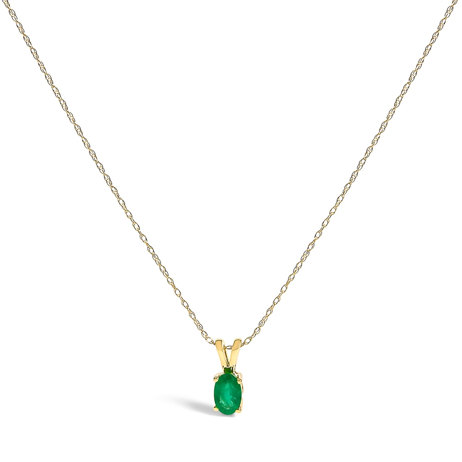 14K Yellow Gold Oval Green Emerald Solitaire Pendant Necklace - 18" Inches  DestGlow