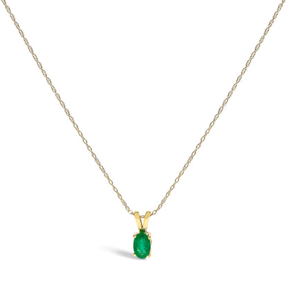 14K Yellow Gold Oval Green Emerald Solitaire Pendant Necklace - 18" Inches  DestGlow