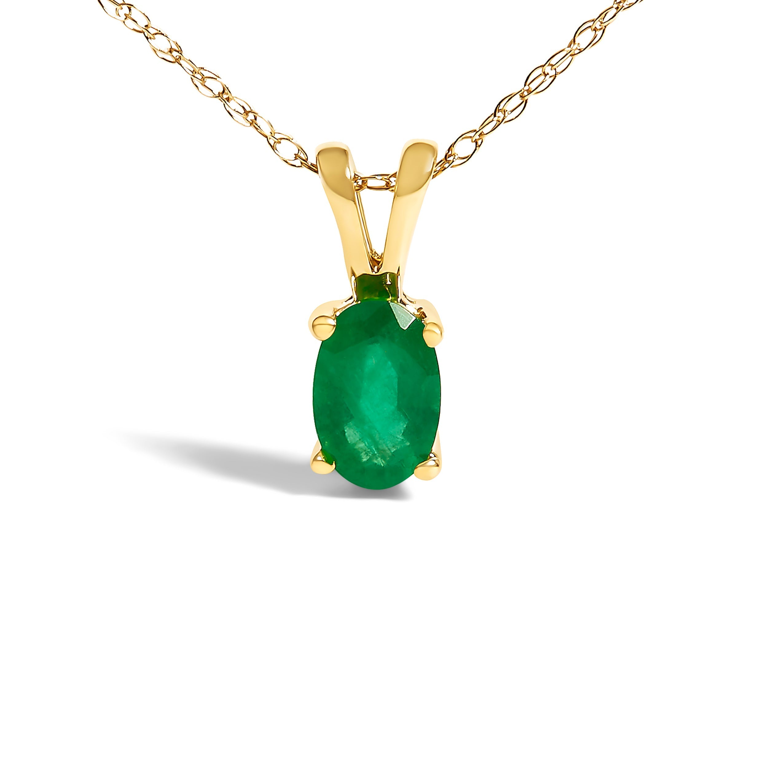 14K Yellow Gold Oval Green Emerald Solitaire Pendant Necklace - 18" Inches  DestGlow