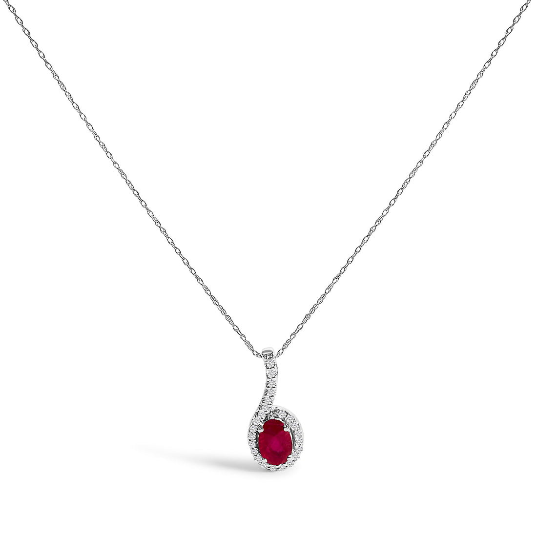 10K White Gold Red Ruby and Diamond Accent Teardrop Pendant Necklace - 18" Inches by Bids.com