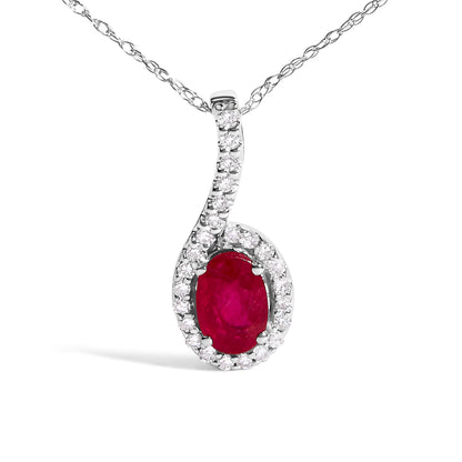 10K White Gold Red Ruby and Diamond Accent Teardrop Pendant Necklace - 18" Inches by Bids.com