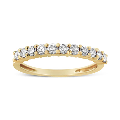 14K Yellow Gold Plated .925 Sterling Silver 1/2 cttw Shared Prong Set Brilliant Round-Cut Diamond 11 Stone Band Ring (J-K Color, SI1-SI2 Clarity) - Size 7  DestGlow