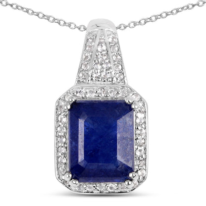 4.72 Carat Glass Filled Sapphire and White Topaz .925 Sterling Silver Pendant  DestGlow