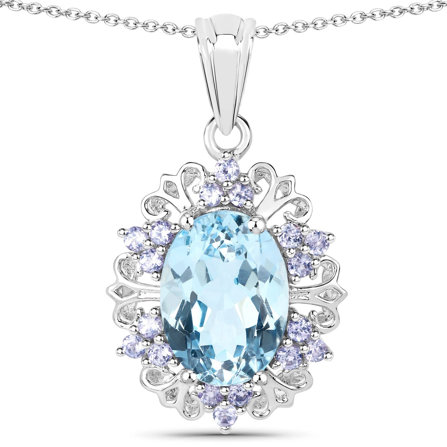 8.13 Carat Genuine Blue Topaz and Tanzanite .925 Sterling Silver Pendant  DestGlow