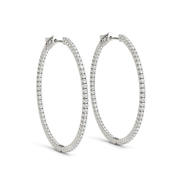 14k White Gold Slim Two Sided Diamond Hoop Earrings (1 1/2 cttw) by Bids.com