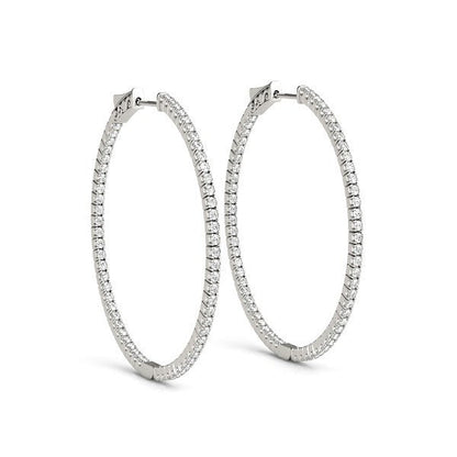 14k White Gold Slim Two Sided Diamond Hoop Earrings (1 1/2 cttw) by Bids.com