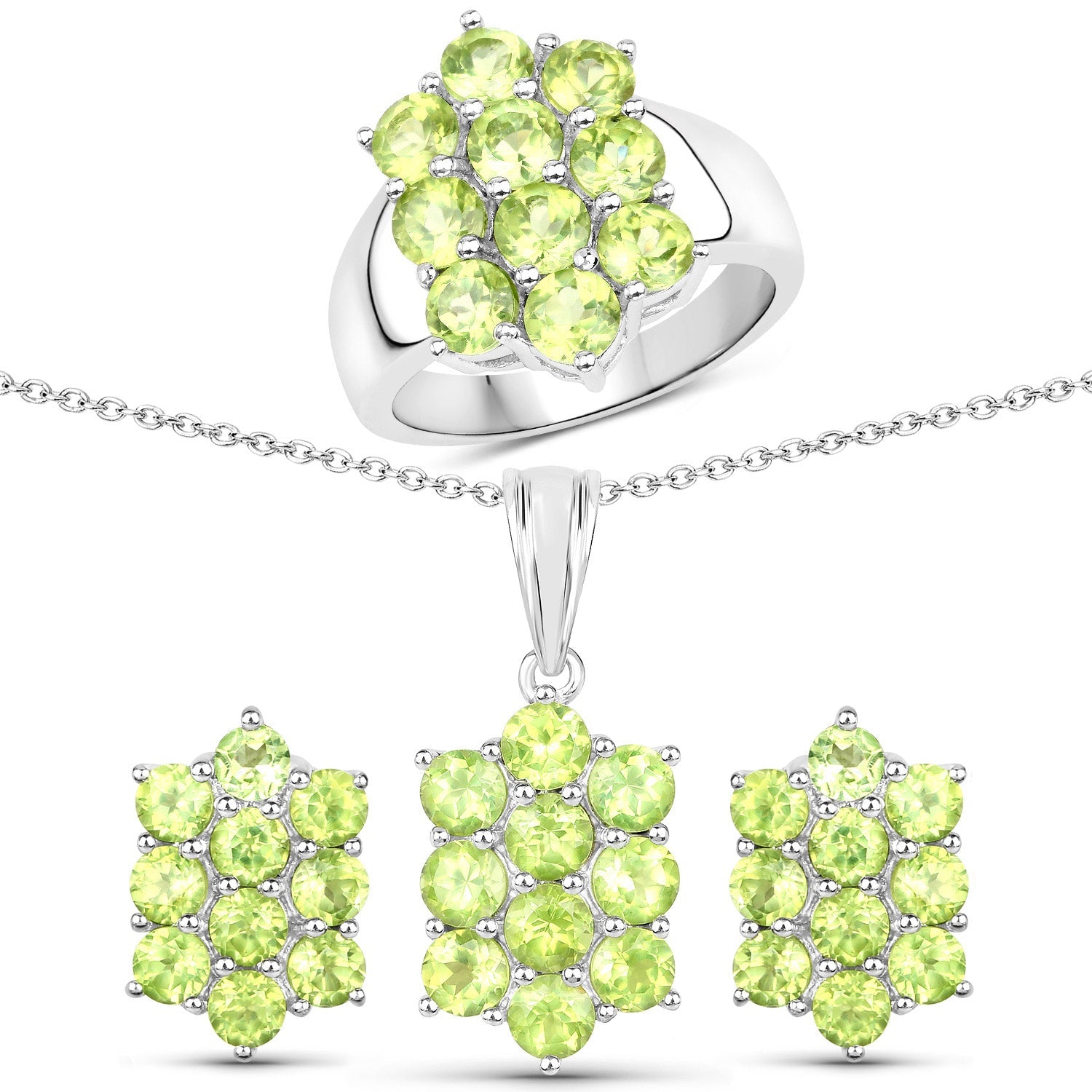 6.80 Carat Genuine Peridot .925 Sterling Silver 3 Piece Jewelry Set (Ring, Earrings, and Pendant w/ Chain) by Bids.com