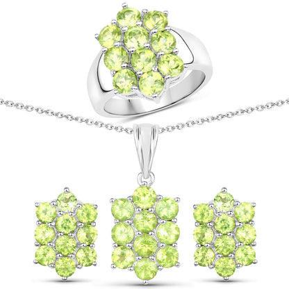 6.80 Carat Genuine Peridot .925 Sterling Silver 3 Piece Jewelry Set (Ring, Earrings, and Pendant w/ Chain) by Bids.com