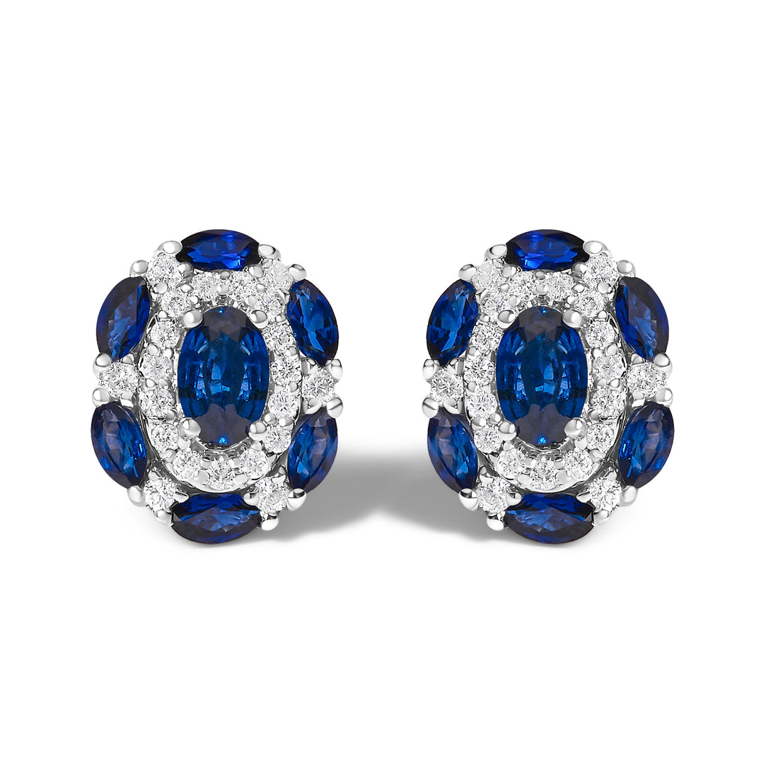 14K White Gold Blue Sapphire and Diamond Vintage Style Stud Earrings (G-H Color, SI2-I1 Clarity) by Bids.com