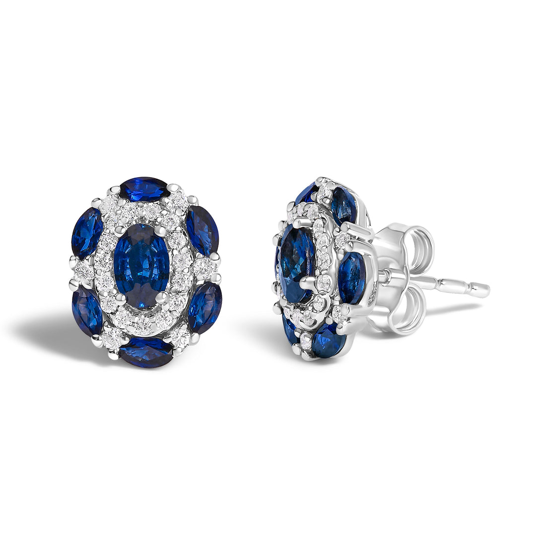 14K White Gold Blue Sapphire and Diamond Vintage Style Stud Earrings (G-H Color, SI2-I1 Clarity) by Bids.com