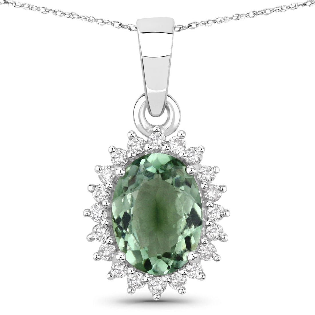 1.39 Carat Genuine Green Tourmaline and White Diamond 14K White Gold Pendant by Bids.com