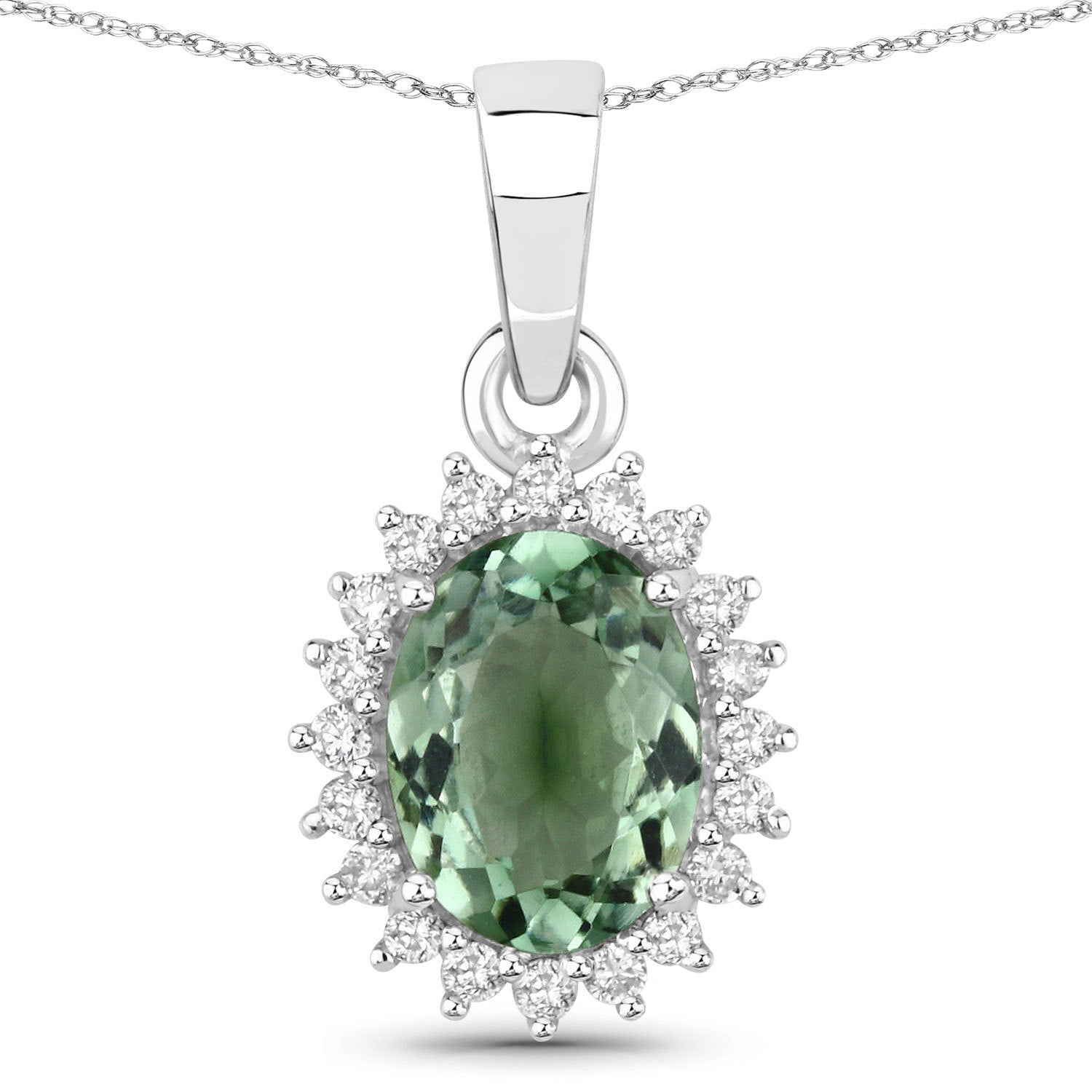 1.39 Carat Genuine Green Tourmaline and White Diamond 14K White Gold Pendant by Bids.com