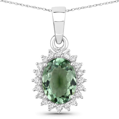 1.39 Carat Genuine Green Tourmaline and White Diamond 14K White Gold Pendant by Bids.com