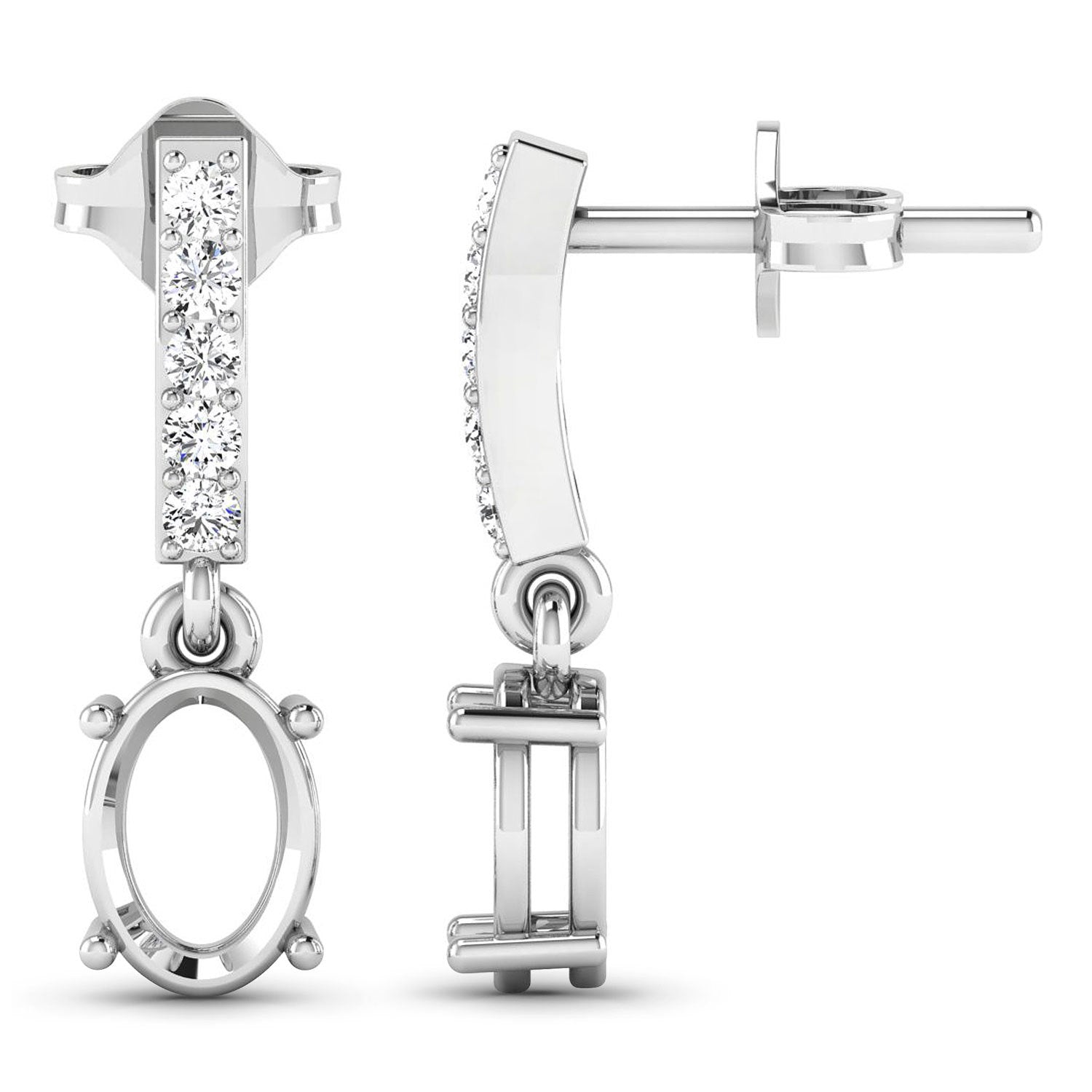 0.14 Carat Genuine White Diamond 14K White Gold Semi Mount Earrings - holds 7x5mm Oval Gemstones by Bids.com