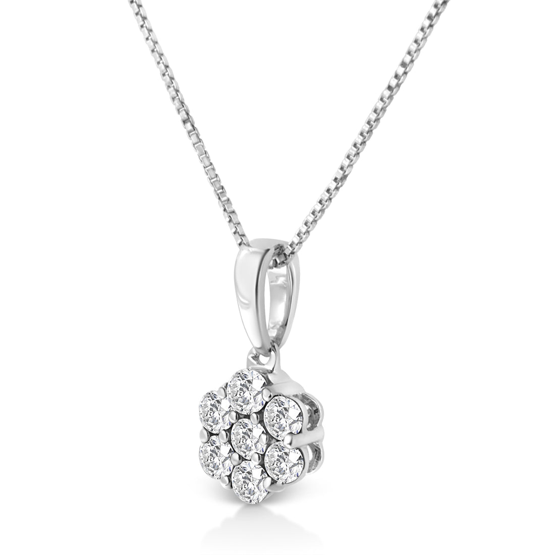 14KT White Gold 1/2 cttw Diamond Floral Cluster Pendant Necklace (HI, SI2-I1) by Bids.com