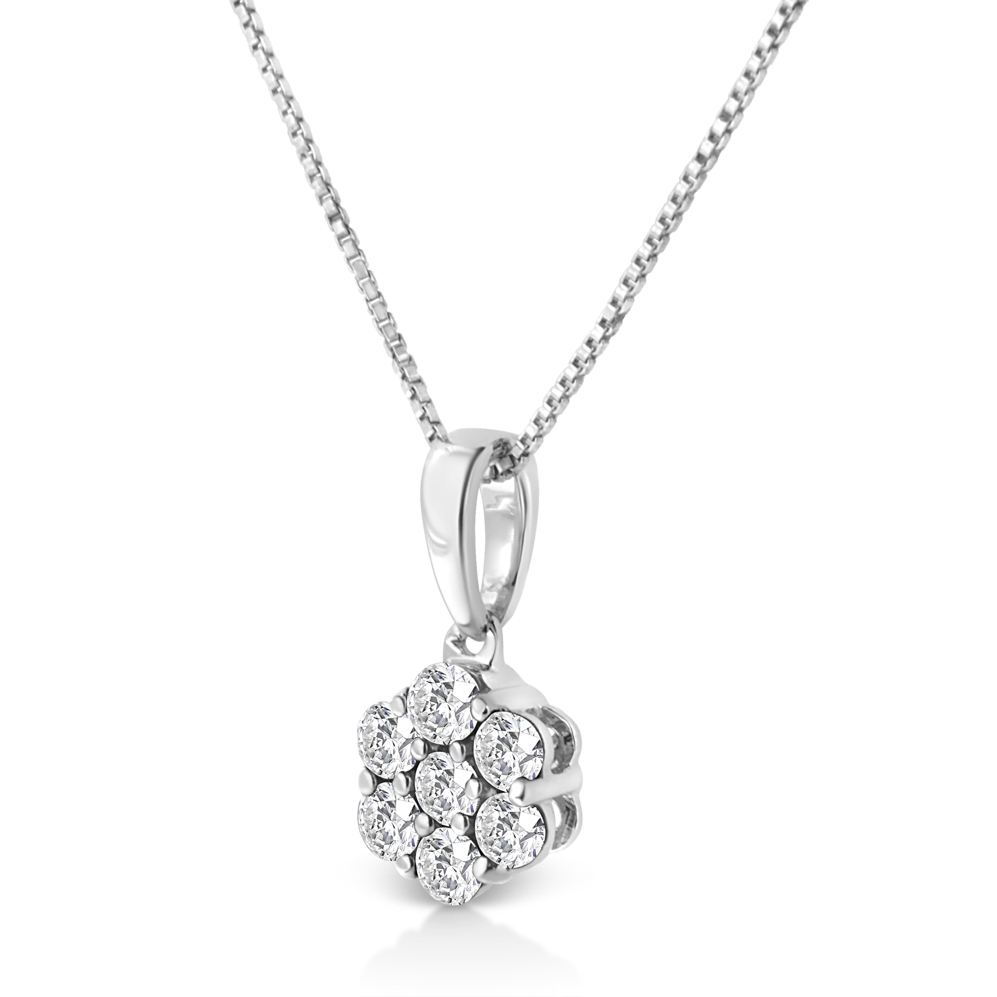 14KT White Gold 1/2 cttw Diamond Floral Cluster Pendant Necklace (HI, SI2-I1) by Bids.com