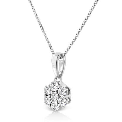 14KT White Gold 1/2 cttw Diamond Floral Cluster Pendant Necklace (HI, SI2-I1) by Bids.com