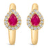 10K Yellow Gold Pear Cut Red Ruby 4x3 mm and 1/10 Cttw Round Diamond Huggy Earrings (I-J Color, I1-I2 Clarity) by Bids.com