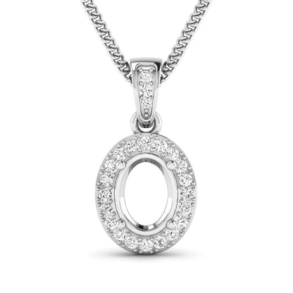 0.18 Carat Genuine White Diamond 14K White Gold Semi Mount Pendant - holds 8x6mm Oval Gemstone by Bids.com