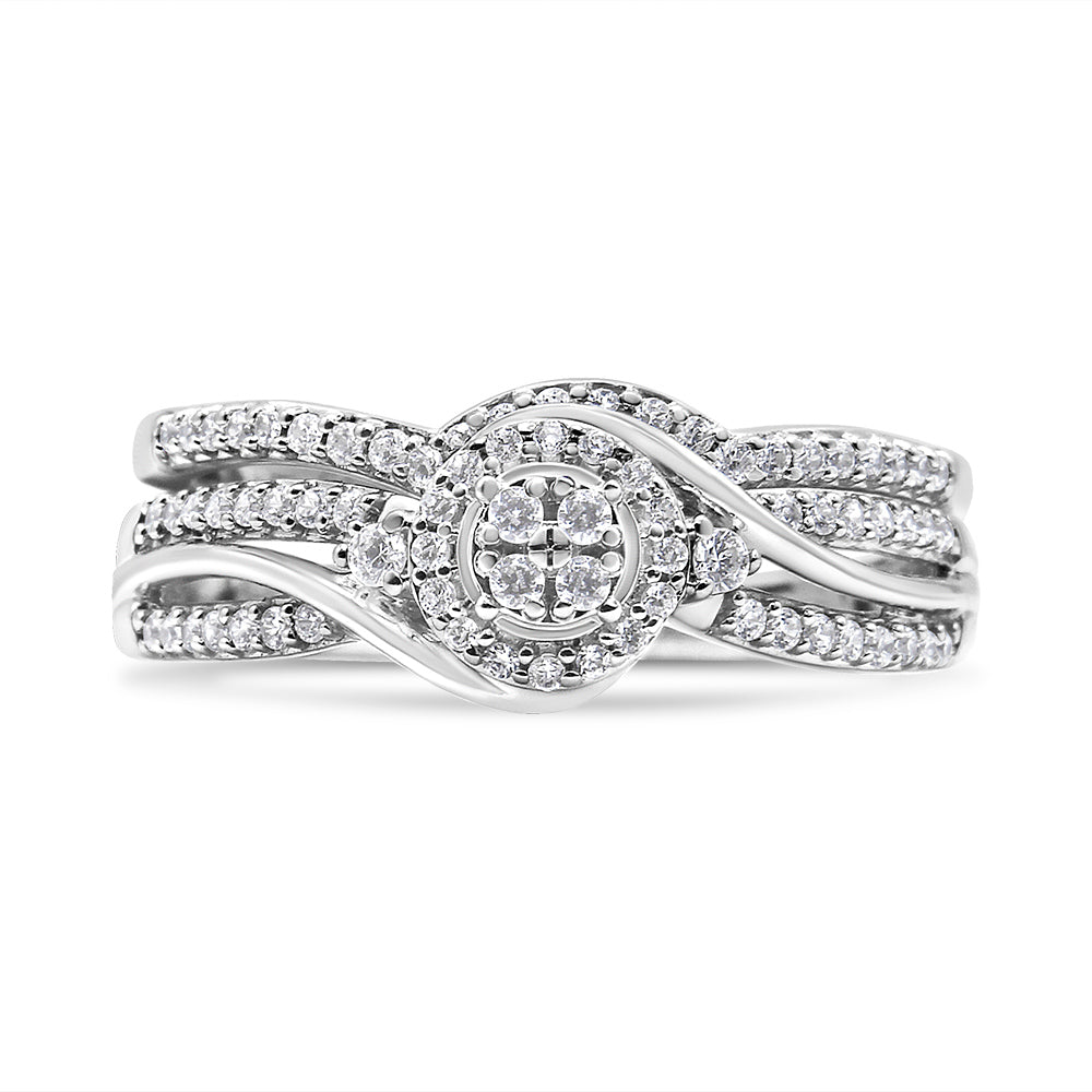 .925 Sterling Silver 1/3 Cttw Composite Diamond Frame Bypass Bridal Set Ring and Band (I-J Color, I2-I3 Clarity) - Ring Size 7 by Bids.com