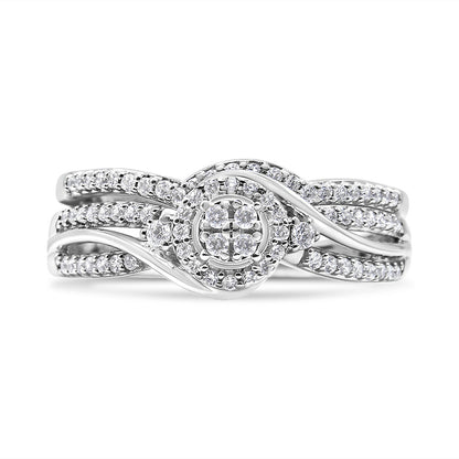 .925 Sterling Silver 1/3 Cttw Composite Diamond Frame Bypass Bridal Set Ring and Band (I-J Color, I2-I3 Clarity) - Ring Size 7 by Bids.com