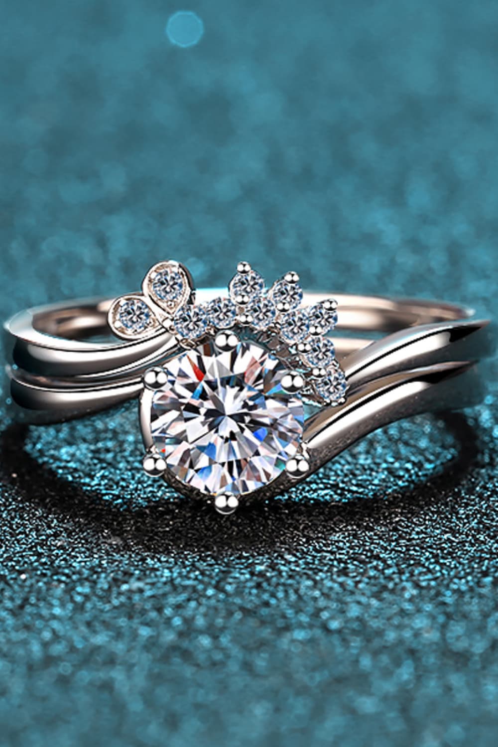 Brilliant Round Cut Sparkala™ Rhodium-Plated Two-Piece Ring Set by Sparkala