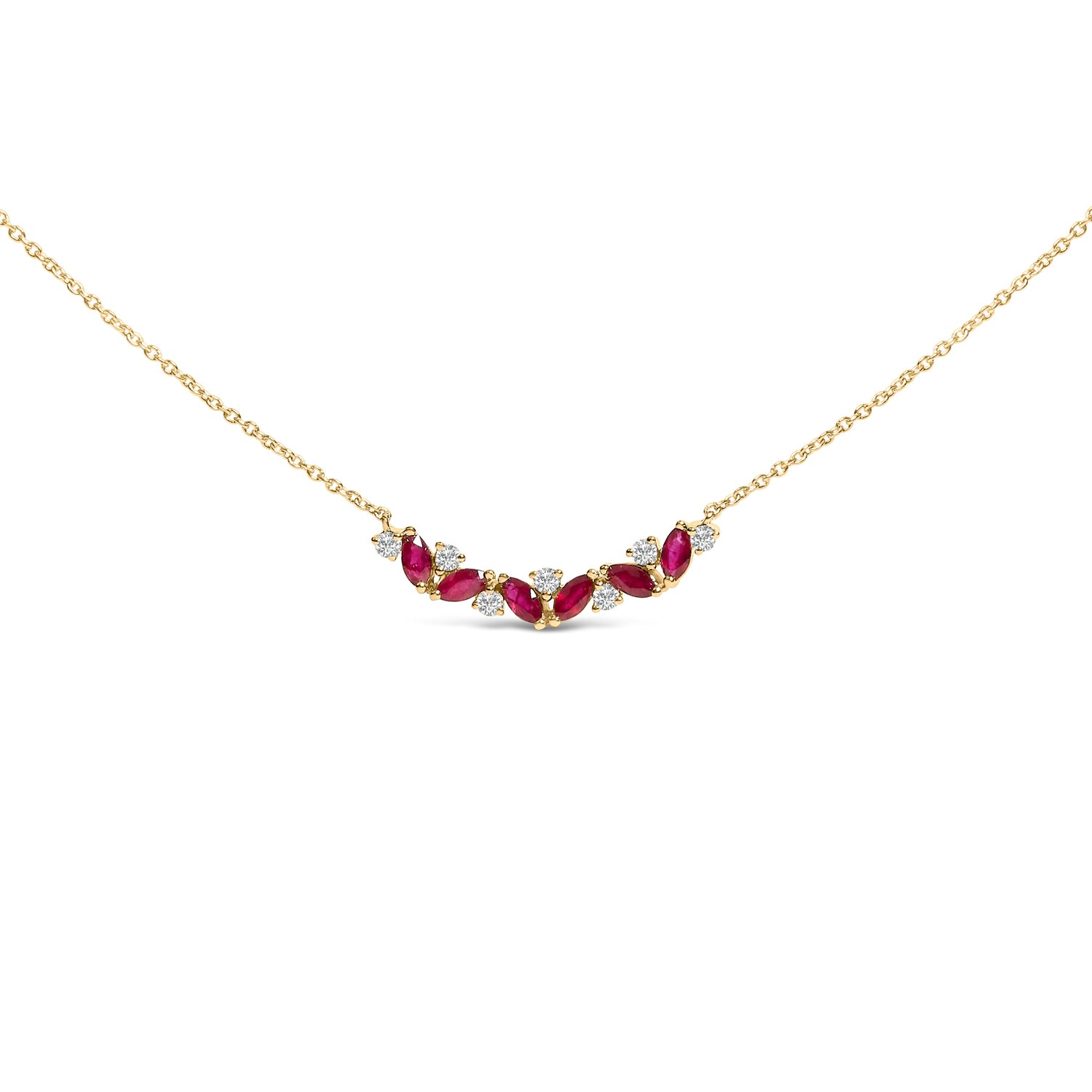 14K Yellow Gold Red Ruby and Diamond Trio Bar Line Necklace (I-J Color, SI2-I1 Clarity) - 18 inch by Bids.com