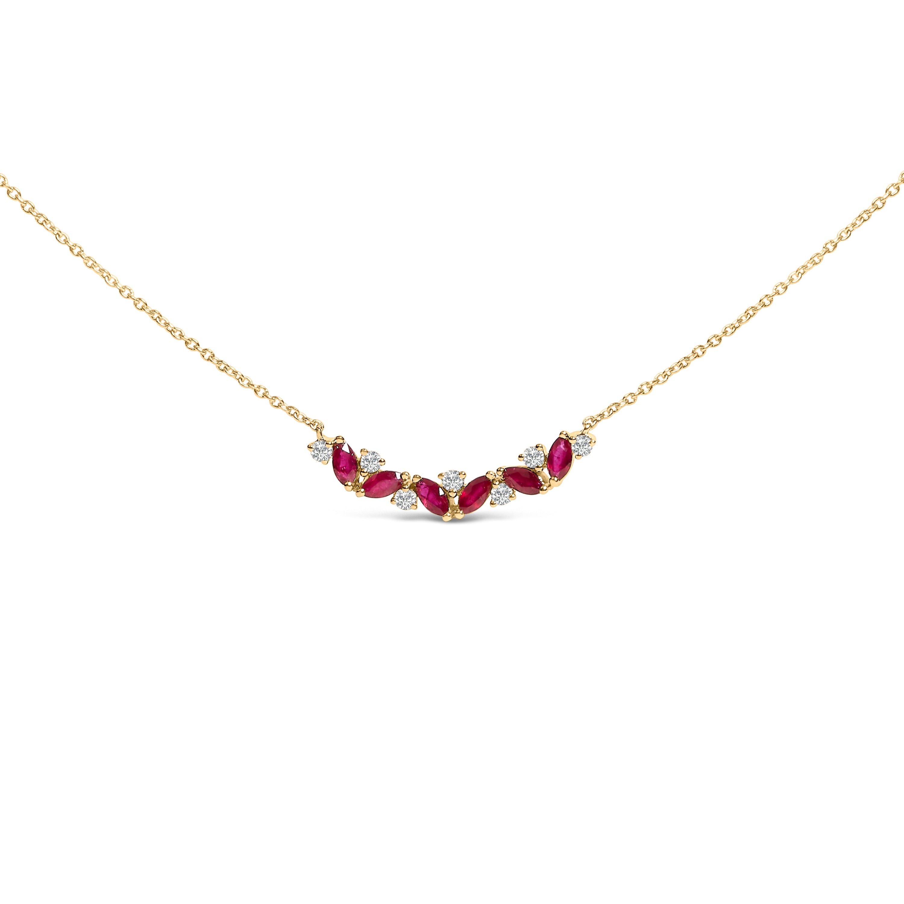 14K Yellow Gold Red Ruby and Diamond Trio Bar Line Necklace (I-J Color, SI2-I1 Clarity) - 18 inch by Bids.com