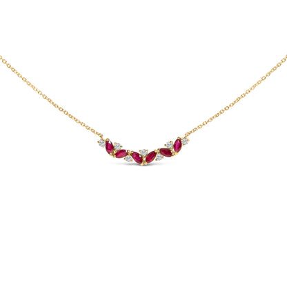 14K Yellow Gold Red Ruby and Diamond Trio Bar Line Necklace (I-J Color, SI2-I1 Clarity) - 18 inch by Bids.com