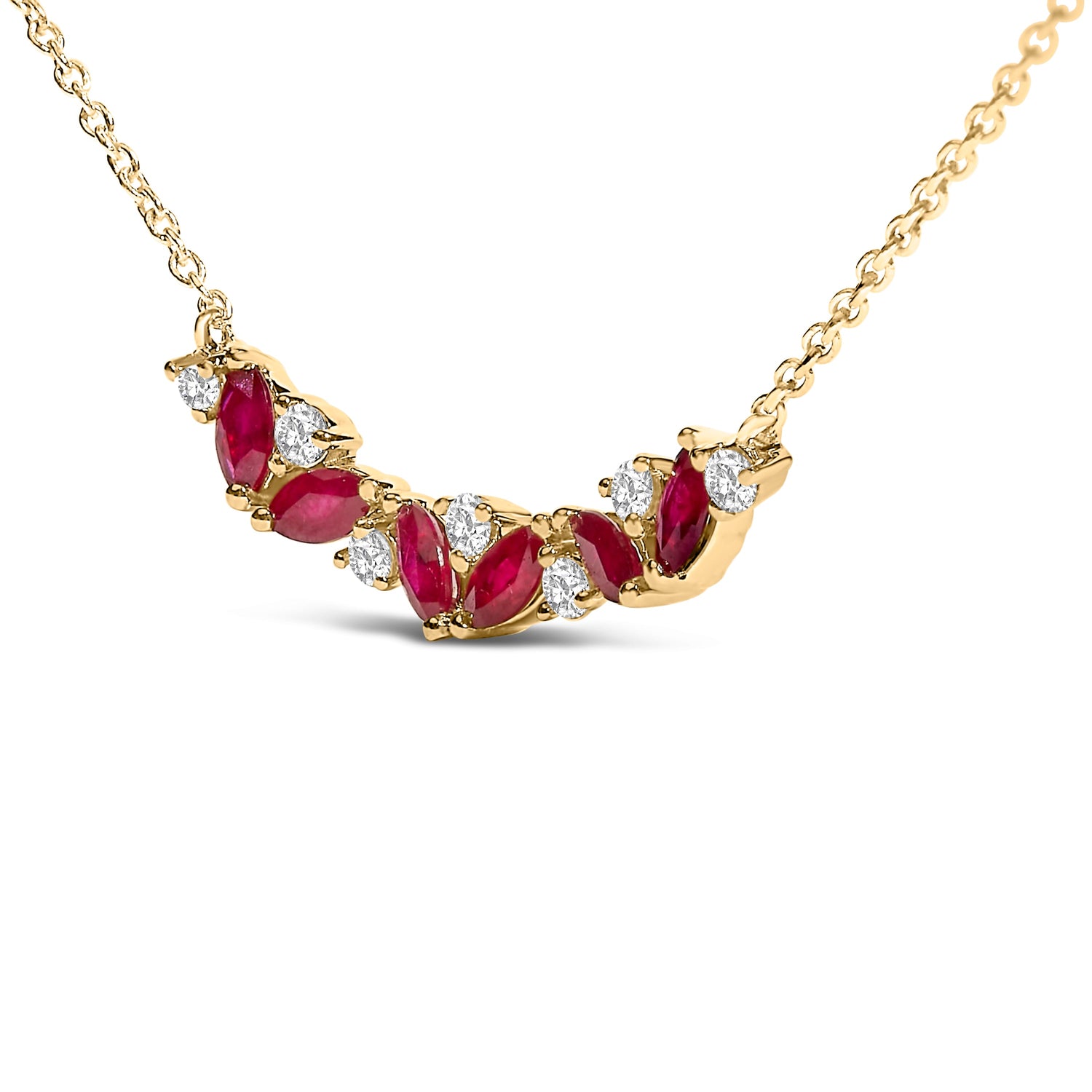 14K Yellow Gold Red Ruby and Diamond Trio Bar Line Necklace (I-J Color, SI2-I1 Clarity) - 18 inch by Bids.com