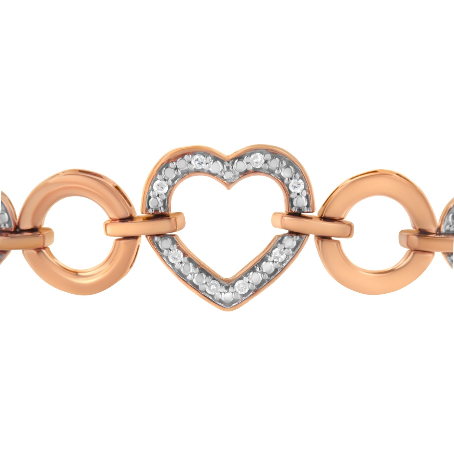 14K Rose Gold Plated .925 Sterling Silver Diamond Accent Circle and Heart Link Adjustable 6â€-10â€ Bolo Bracelet (I-J Color, I3 Clarity) by Bids.com