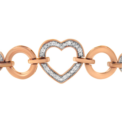 14K Rose Gold Plated .925 Sterling Silver Diamond Accent Circle and Heart Link Adjustable 6â€-10â€ Bolo Bracelet (I-J Color, I3 Clarity) by Bids.com