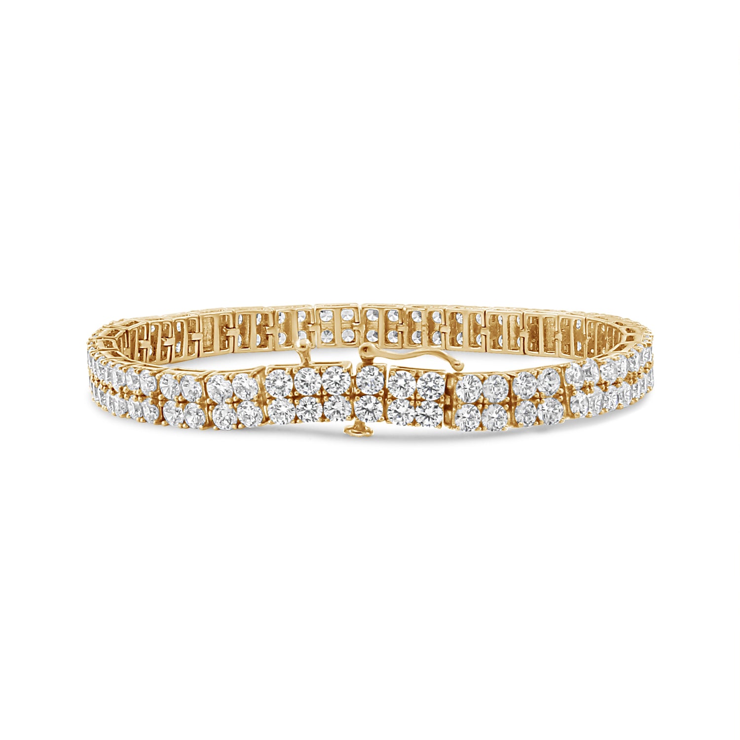14K Yellow Gold 10.0 Cttw Diamond 2 Row Tennis Bracelet (L-M Color, I2-I3 Clarity) - Size 7.25 Inches  DestGlow
