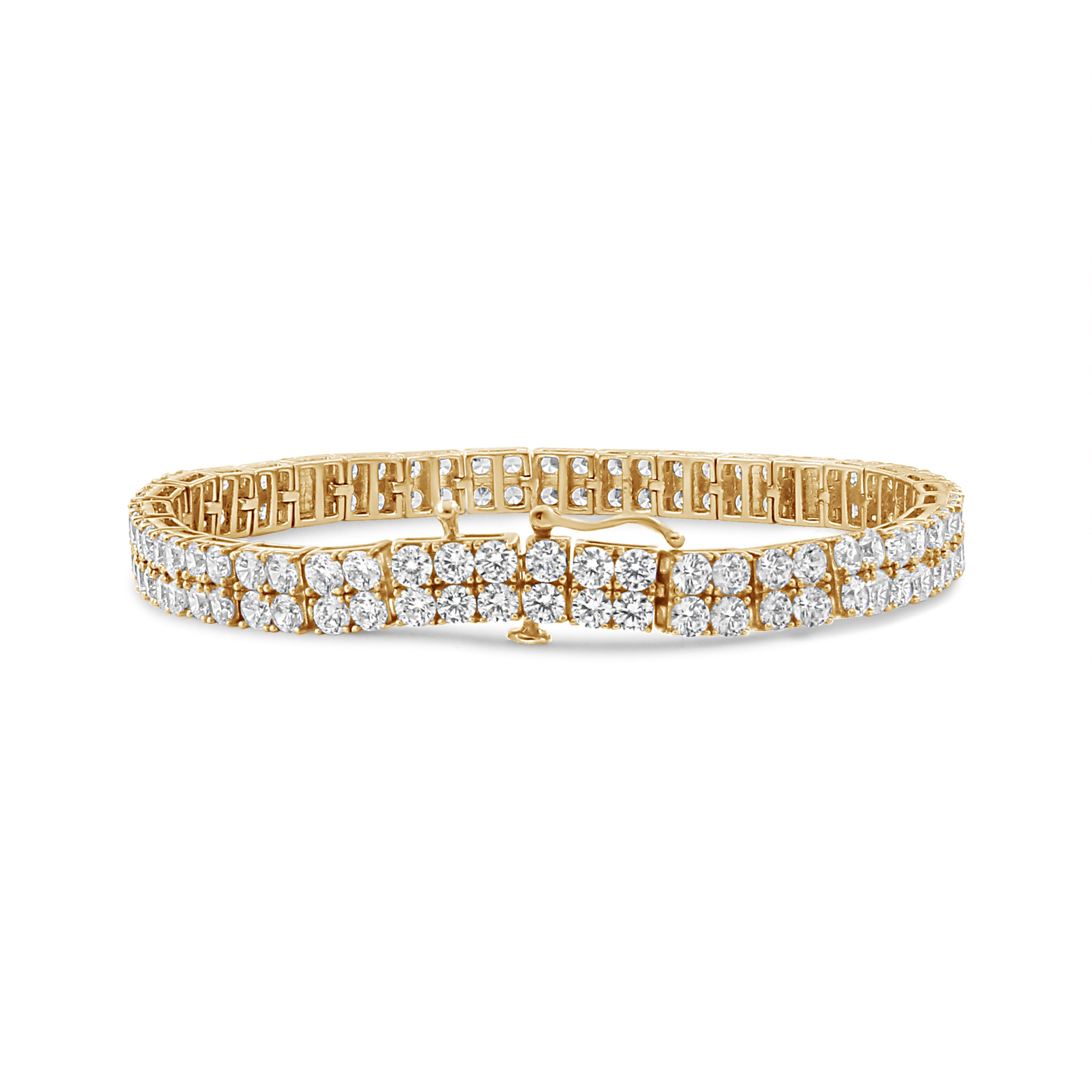 14K Yellow Gold 10.0 Cttw Diamond 2 Row Tennis Bracelet (L-M Color, I2-I3 Clarity) - Size 7.25 Inches  DestGlow