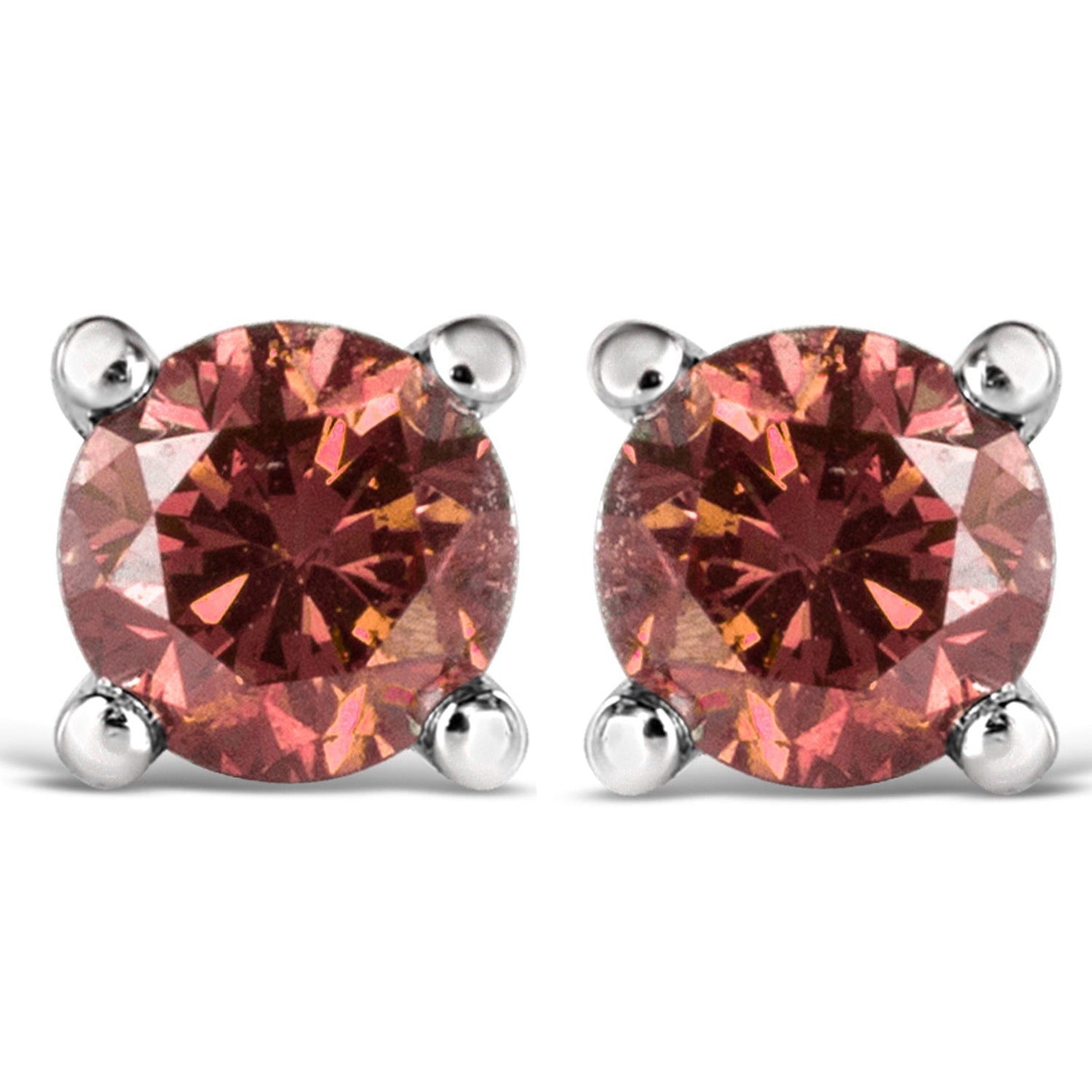 14K White Gold 1/2 Cttw Round Brilliant Cut Lab Grown Pink Diamond 4-Prong Classic Solitaire Earrings (Pink Color, VVS2-VS1 Clarity)  DestGlow