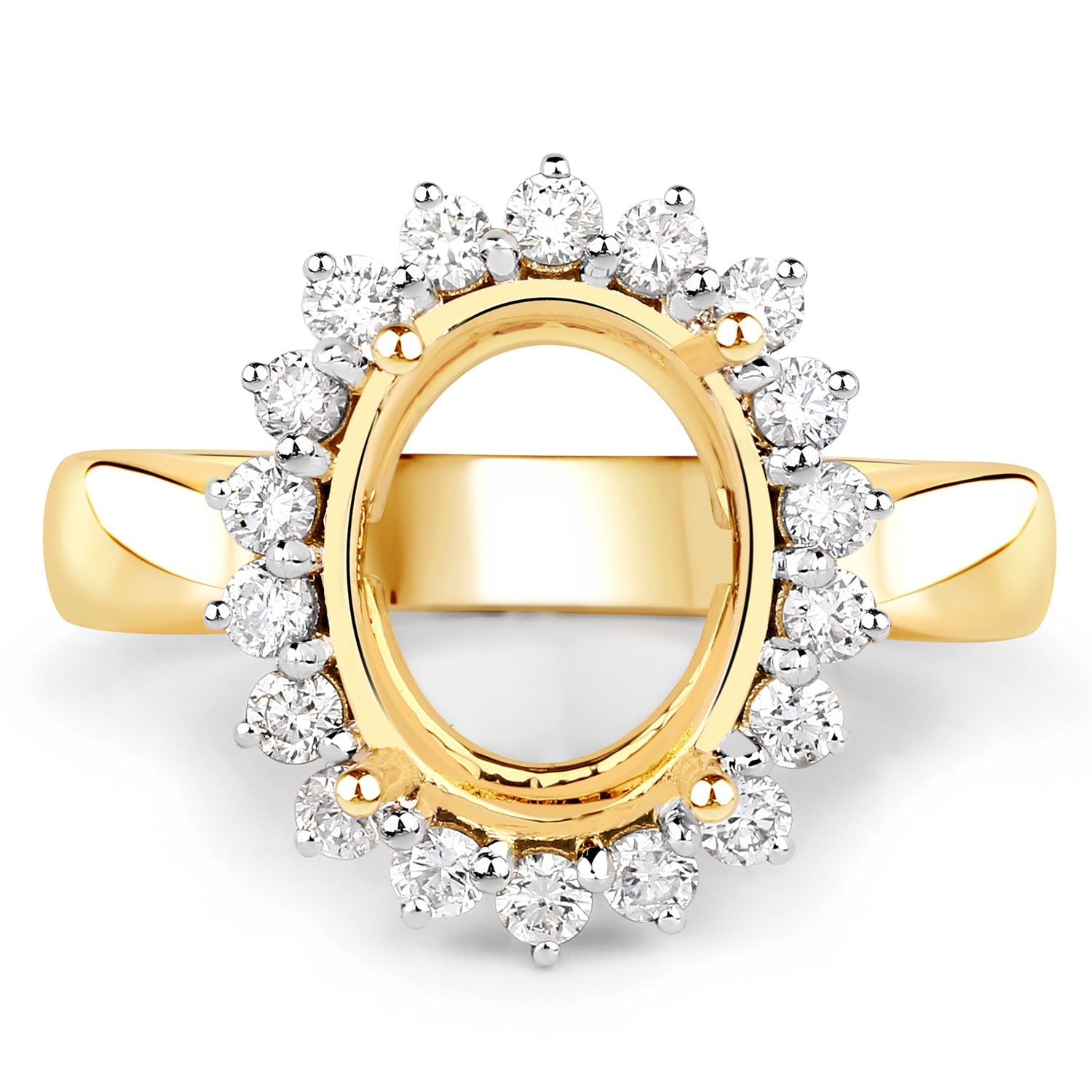 0.54 Carat Genuine White Diamond 14K Yellow Gold Semi Mount Ring - holds 11x9mm Oval Gemstone by Bids.com