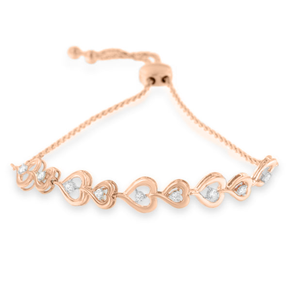 Rose Plated Sterling Silver Diamond Heart-Linked Bolo Bracelet (0.30 cttw, H-I Color, I2-I3 Clarity) by Bids.com