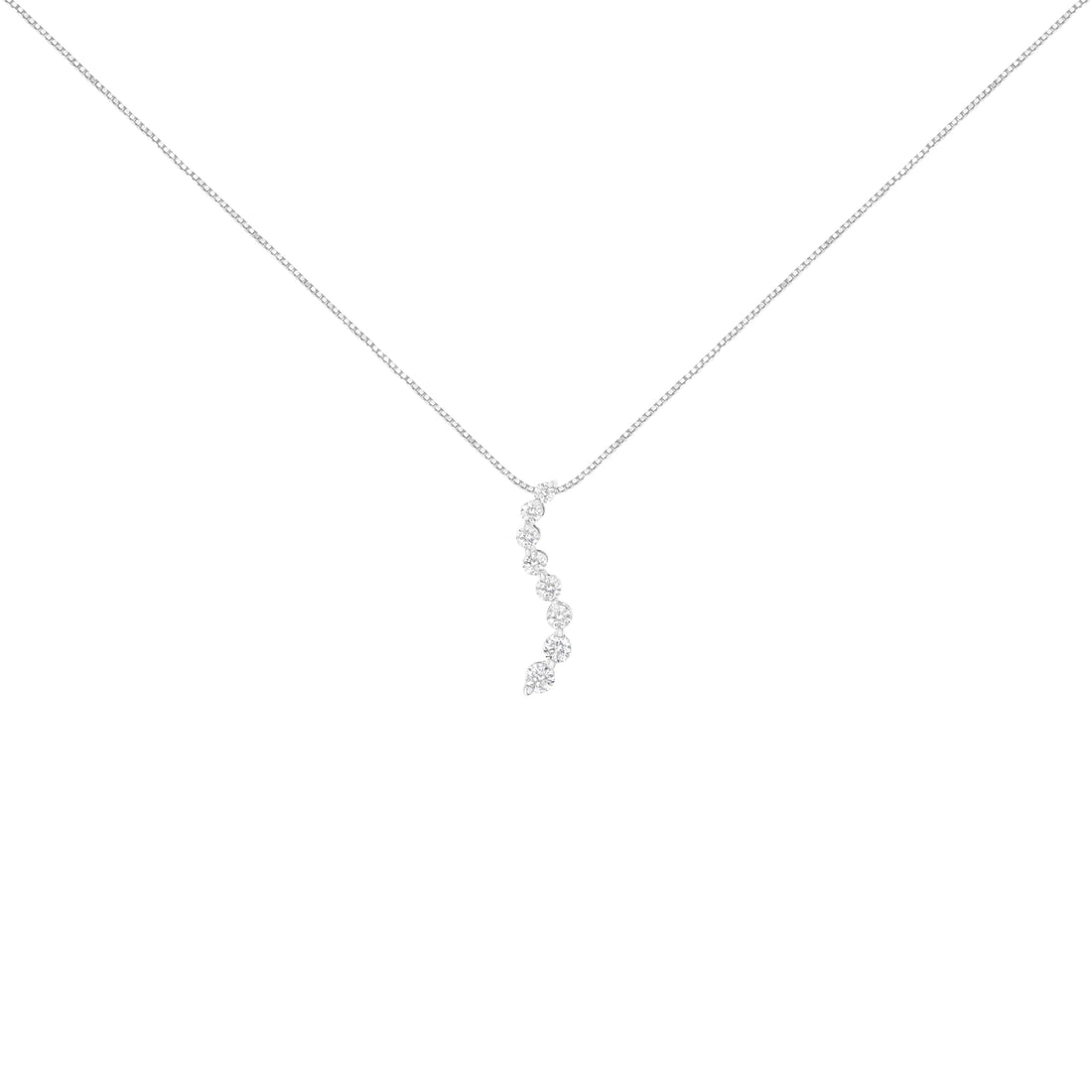 14K White Gold 3.0 Cttw Round-Brilliant &amp; Baguette Cut Diamond S Shaped Graduated 18" Pendant Necklace (I-J Color, I2-I3 Clarity) by Bids.com