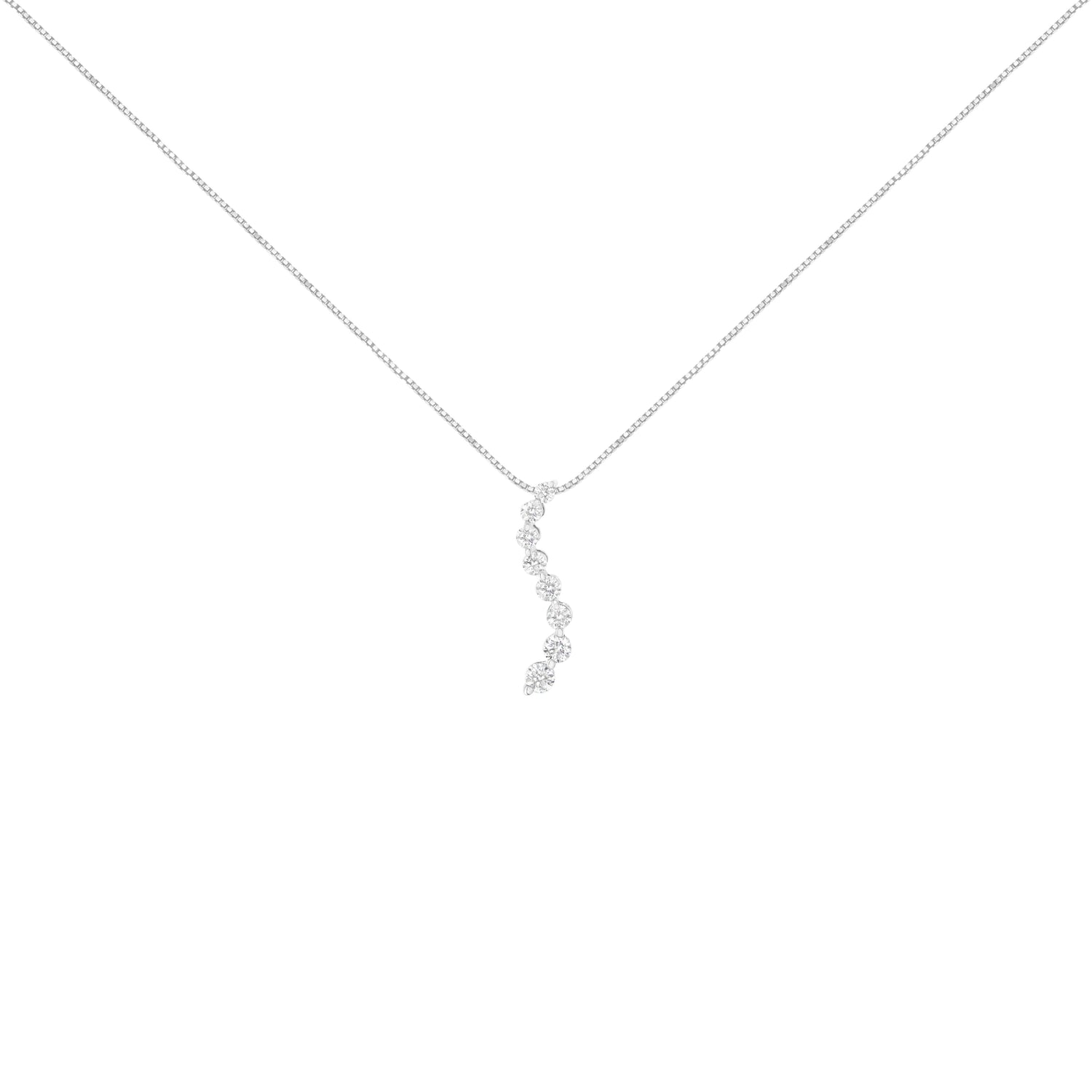14K White Gold 3.0 Cttw Round-Brilliant &amp; Baguette Cut Diamond S Shaped Graduated 18" Pendant Necklace (I-J Color, I2-I3 Clarity) by Bids.com