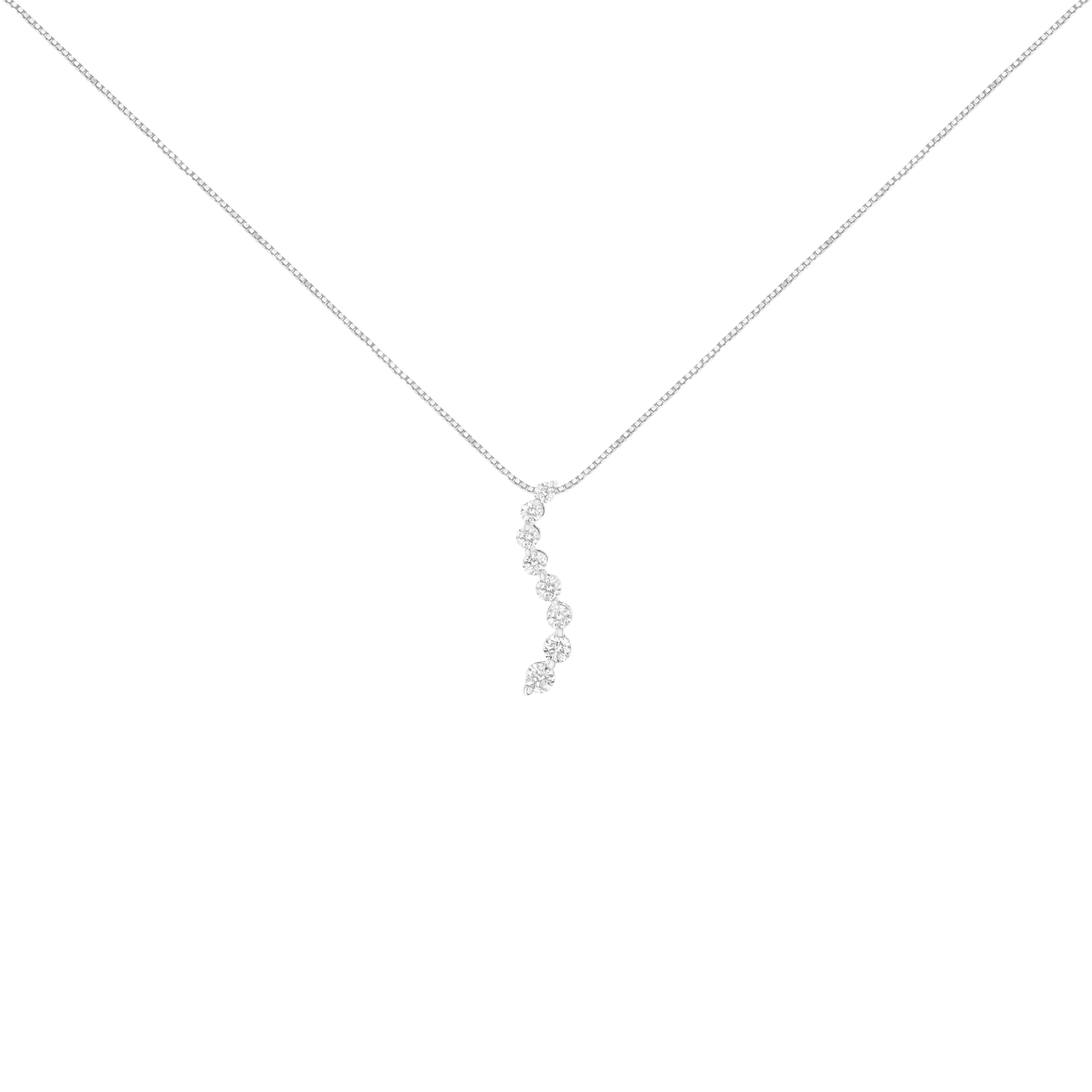 14K White Gold 3.0 Cttw Round-Brilliant &amp; Baguette Cut Diamond S Shaped Graduated 18" Pendant Necklace (I-J Color, I2-I3 Clarity) by Bids.com